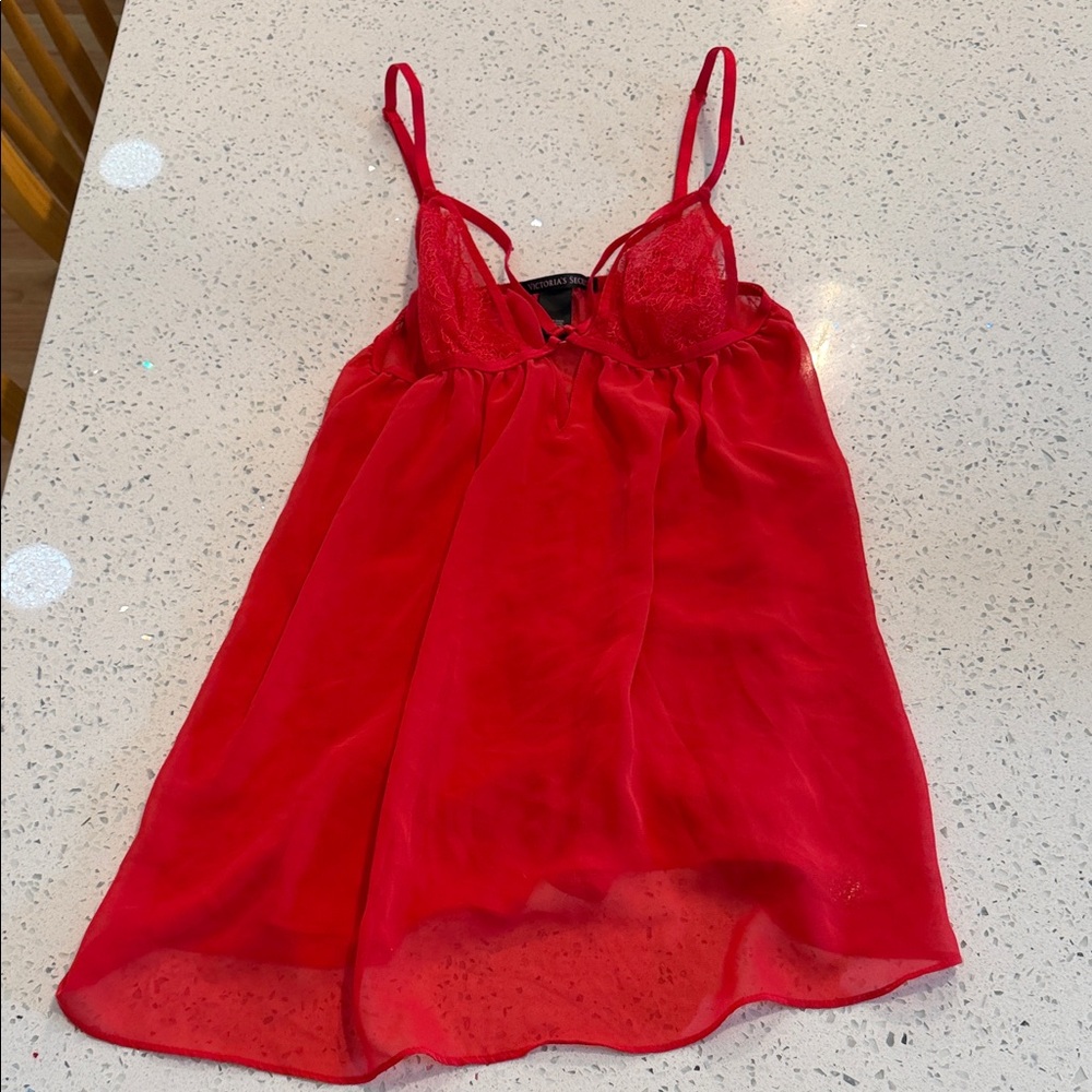 Victoria Secret Red Lace & Chiffon Nighty